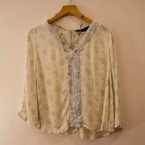 Francesca's Paisley Cream & Blue Long Sleeve Top